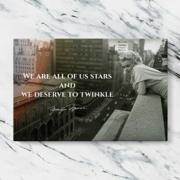 Marilyn Monroe New York Balcony Quote canvas artwork displayed on a marble background