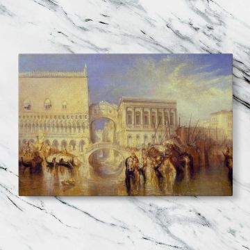 Venice and the Bridge of Sighs canvas artwork displayed on a marble background