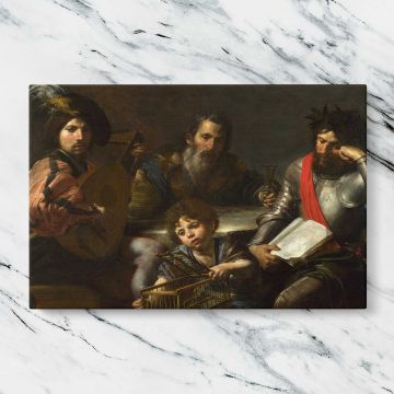 Classical Musicians and an Open Music Book canvas artwork displayed on a marble background
