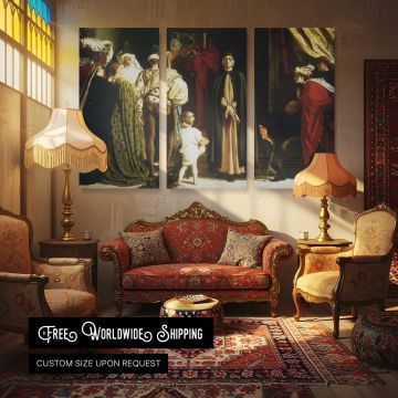 Classical Procession in a Grand Hall by Frederic Leighton - multi-panel canvas displayed in a classic lounge