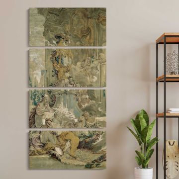 Psyches Entrance into Cupids Palace left fragment from The Story of Psyche by Francois Boucher three panel canvas wall art room mockup