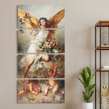 Eirene 1888 vintage angel illustration by Ludwig Knaus three panel canvas wall art room mockup