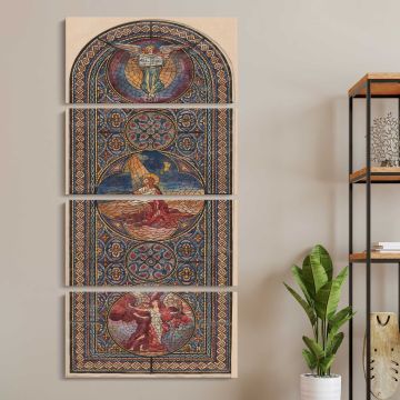 Design for a Stained Glass Window by Izabel M Coles three panel canvas wall art room mockup
