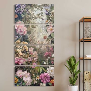 Vintage Spring Flower Garden three panel canvas wall art room mockup