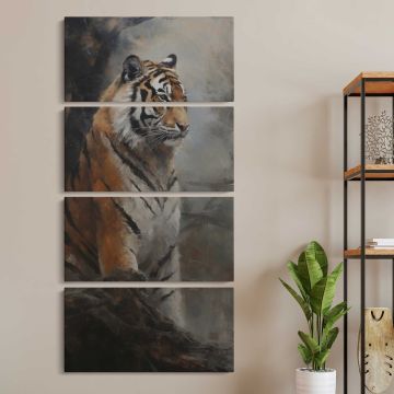 Tiger in a Misty Forest three panel canvas wall art room mockup