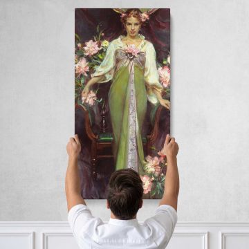 Woman in Green Among Pink Roses by Daniel Gerhartz Canvas Wall Art Print