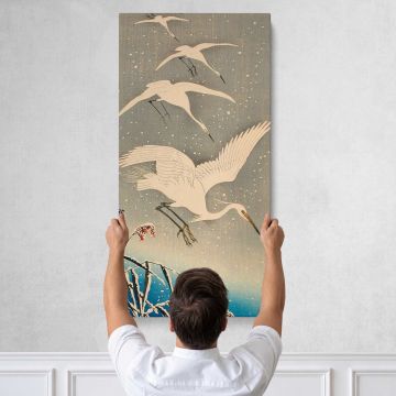 Egrets Descending in Snow by Ohara Koson Canvas Wall Art Print