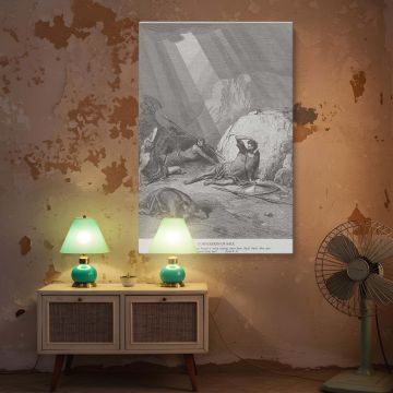 Canvas wall art capturing Saul's spiritual transformation as he falls under the power of God's presence on the road to Damascus, with companions surrounding him in fear and confusion in Gustave Dore's intensely detailed and spiritually charged engraving.
