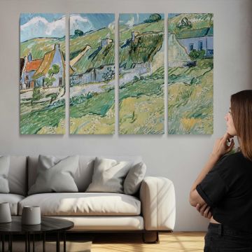 Cottages by Vincent Van Gogh - multi-panel canvas displayed above a sofa