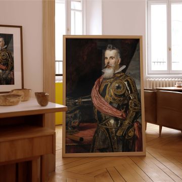 This portrait of the Count of Benavente as canvas wall art reflects Diego Velazquez's attention to realism and grandeur, featuring detailed armor and historic presence ideal for vintage decor, libraries, or formal art displays.