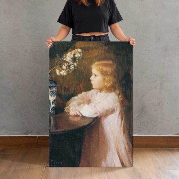 Little Girl beside a Vase of Blossoms by Lilla Cabot Perry canvas print, held for scale