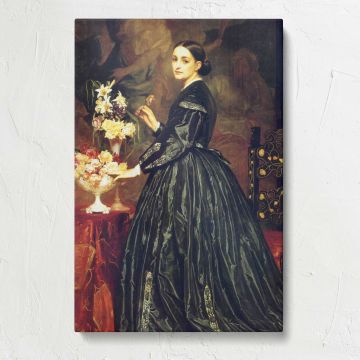 Woman in a Dark Dress beside Flowers by Frederic Leighton canvas print, front view