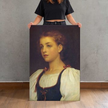 Young Girl in a White Blouse by Frederic Leighton canvas print, held for scale