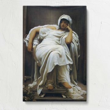 Woman Resting in a White Dress by Frederic Leighton canvas print, front view