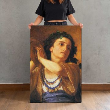 Woman Wearing a Blue Beaded Necklace by Mary Cassatt canvas print, held for scale