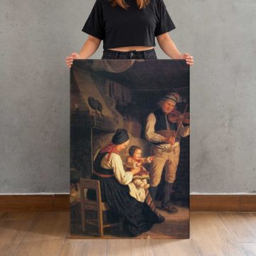 Family beside a Hearth canvas print, held for scale