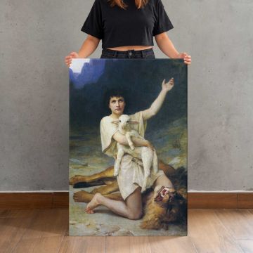 Woman with a Lyre in a Rocky Landscape canvas print, held for scale