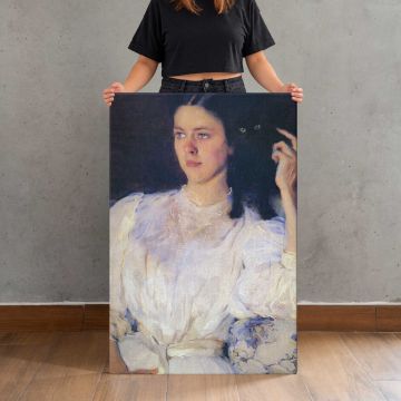 Woman in a White Blouse canvas print, held for scale