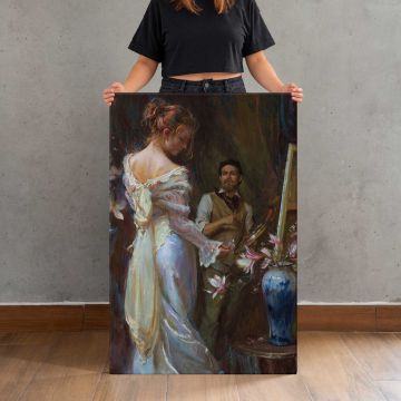 Women Arranging Flowers by Daniel Gerhartz canvas print, held for scale