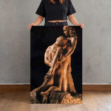 Standing Sculpture Figures in an Embrace by Auguste Rodin canvas print, held for scale