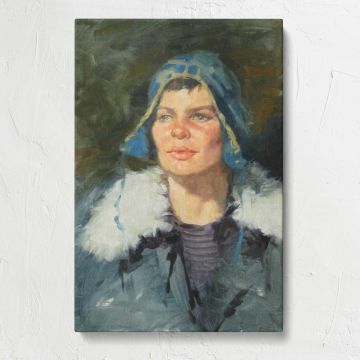 Portrait in a Blue Hat by Aaron Coberly canvas print, front view