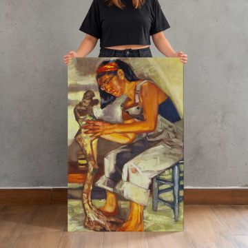 Artist Working on a Sculpture by Aaron Coberly canvas print, held for scale