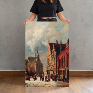A View In A Town In Winter by Adrianus Eversen canvas print, held for scale