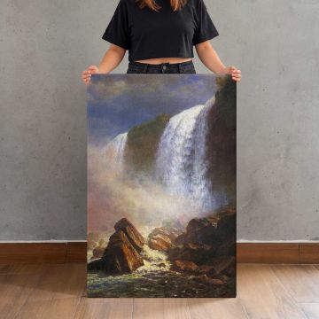 Falls of Niagara from Below by Albert Bierstadt canvas print, held for scale