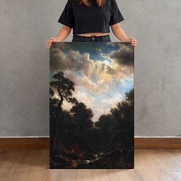 Moonlit Landscape by Albert Bierstadt canvas print, held for scale