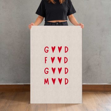 Good Food Good Mood Red Typography canvas print, held for scale