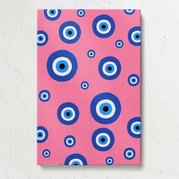 Blue Evil Eye Pattern on Pink canvas print, front view