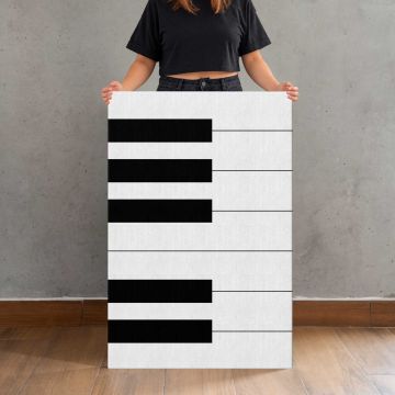 Minimal Black and White Piano Keys canvas print, held for scale