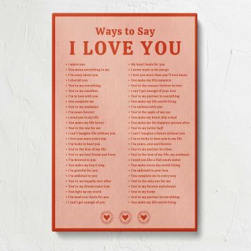 Ways to Say I Love You Typography canvas print, front view
