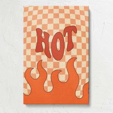Hot Stuff Orange Checkerboard Typography canvas print, front view