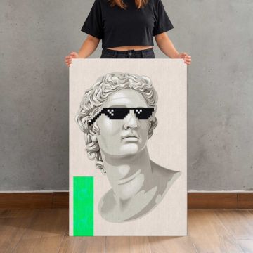 Classical Bust with Pixel Sunglasses canvas print, held for scale