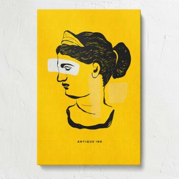 Yellow Classical Woman Profile Collage canvas print, front view