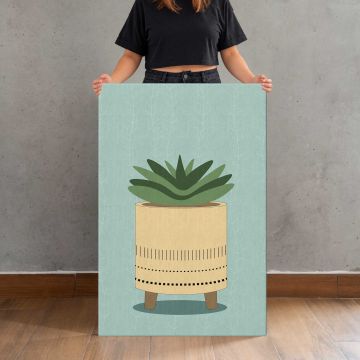 Succulent in a Woven Planter canvas print, held for scale