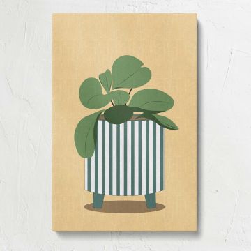 Green Houseplant in a Striped Pot canvas print, front view
