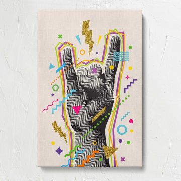 Rock Hand Gesture Colourful Collage canvas print, front view