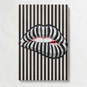 Striped Lips Black and White Optical Art canvas print, front view
