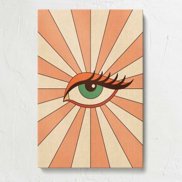 Green Eye with Peach Sunburst canvas print, front view