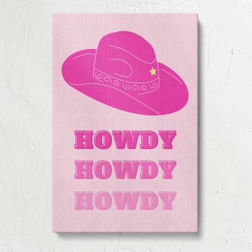 Howdy Pink Cowboy Hat canvas print, front view