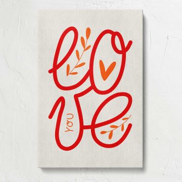 Red Love Script Typography canvas print, front view