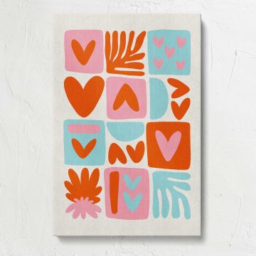 Orange Pink and Turquoise Heart Collage canvas print, front view