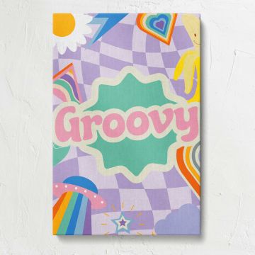 Groovy Purple Checkerboard Collage canvas print, front view