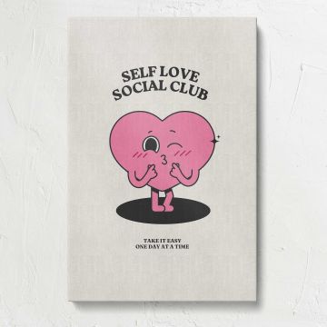 Self Love Social Club Pink Heart Character canvas print, front view