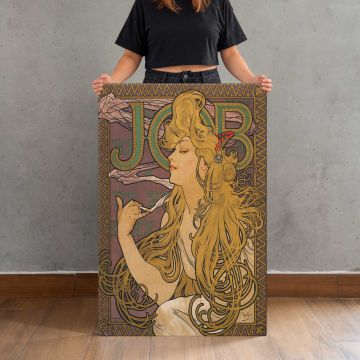 Job Art Nouveau Woman with Flowing Hair by Alphonse Mucha canvas print, held for scale