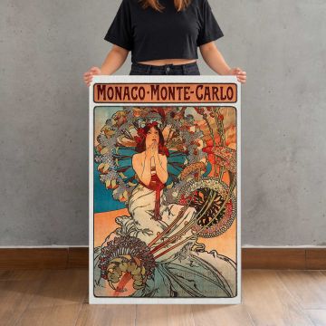 Monaco Monte Carlo by Alphonse Mucha canvas print, held for scale