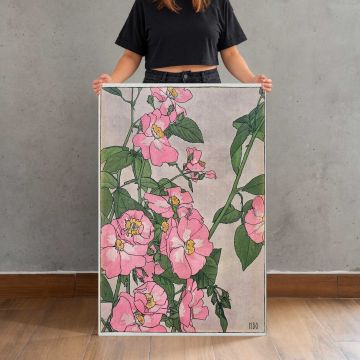 Prairie Rose Botanical Illustration canvas print, held for scale