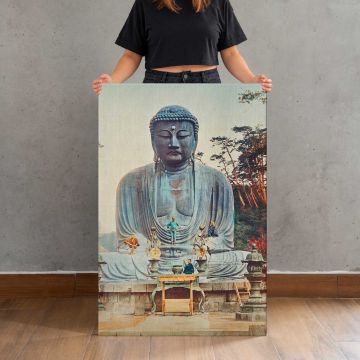 Bronze Buddha at Kamakura by Ogawa Kazumasa canvas print, held for scale